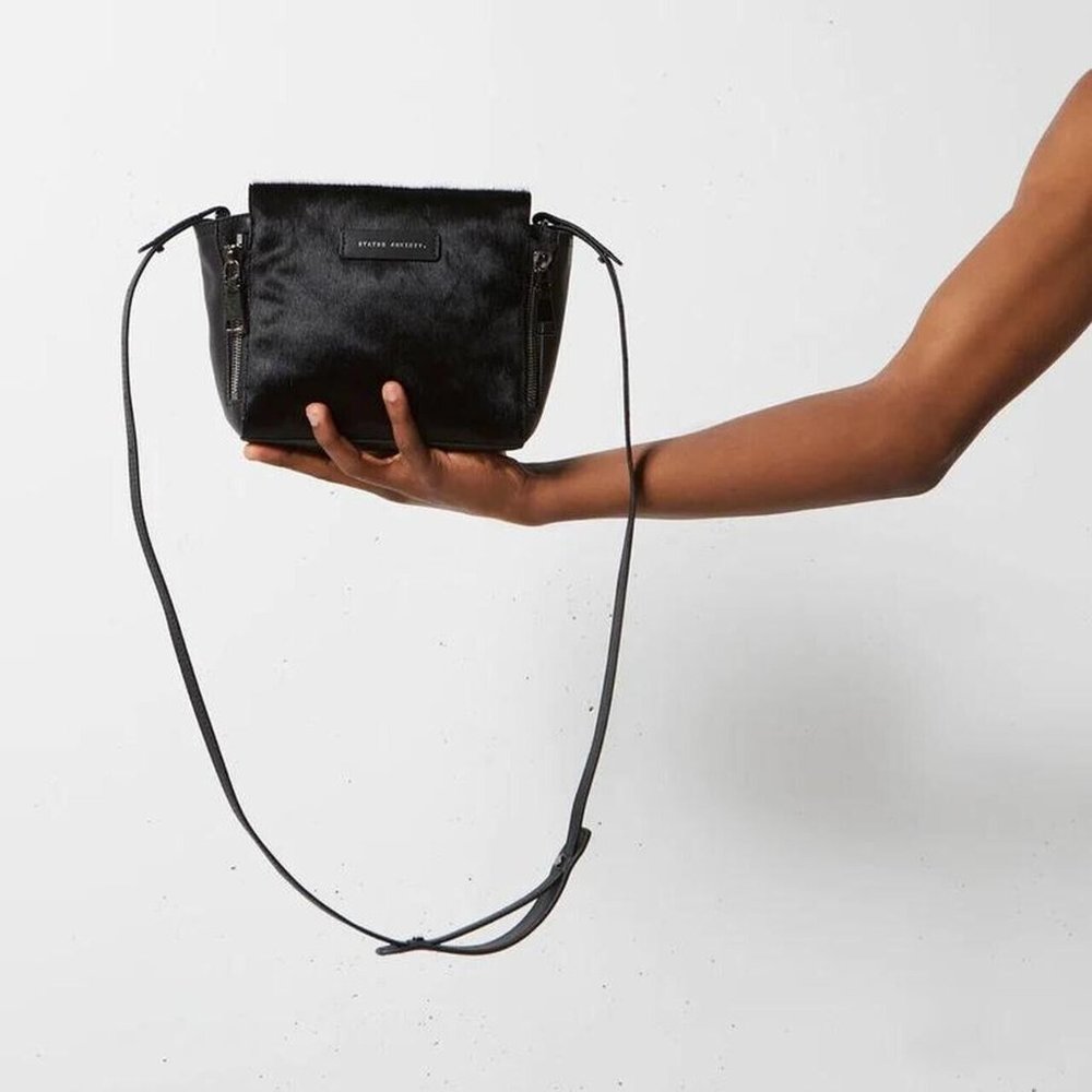 Status Anxiety The Ascendants Crossbody Bag black fur small zip leather NEW - Picture 5 of 9
